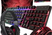 Gaming Keyboard and Mouse and Mouse pad and Gaming Headset, Wired LED RGB Backlight Bundle for PC Gamers Users - 4 in 1