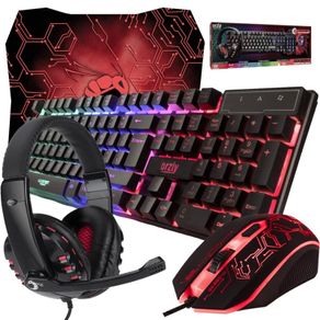 Gaming Keyboard and Mouse and Mouse pad and Gaming Headset, Wired LED RGB Backlight Bundle for PC Gamers Users - 4 in 1