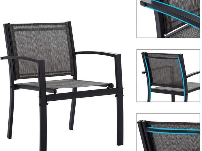Garden furniture set of 4, seating group in the garden and balcony, garden set with three chairs and a glass table (black)