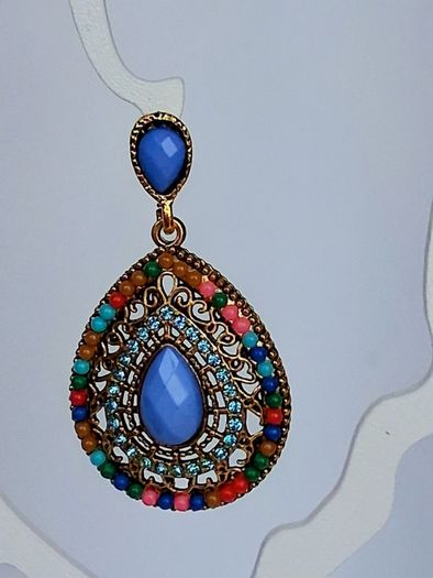 Gold Multi Coloured Crystal & Gem Boho Waterdrop Earrings