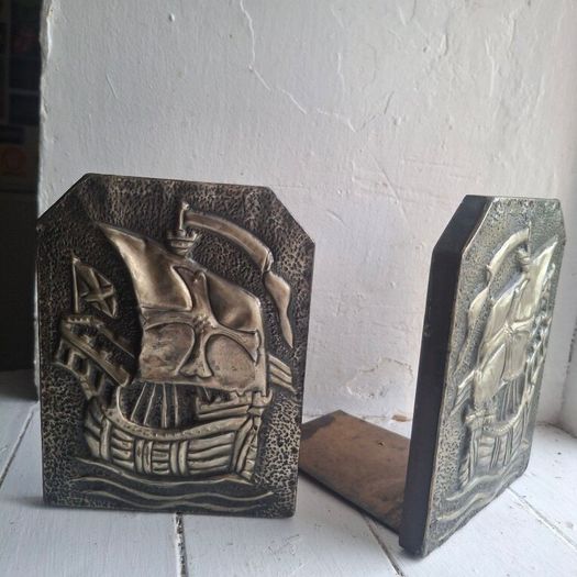 Arts & Crafts Repousse Galleon Ship Bookends