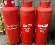 Propane 3x gas cylinders. 1 full 2 half empty