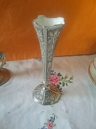 EPNS Bud Vase + Two Candle Holders