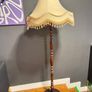 Vintage wooden standard lamp, fringe lampshade Image 3
