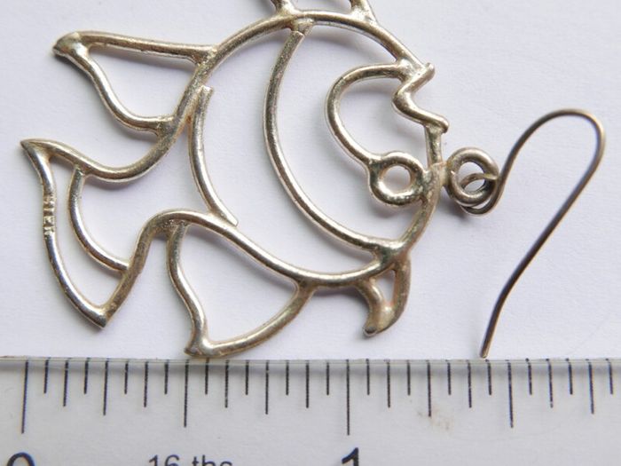 Vintage 925 Sterling Silver Fish Earrings