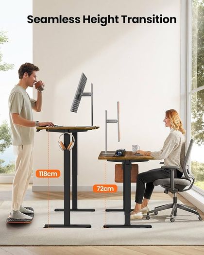 Electric Standing Desk Height Adjustable 120 x 60cm, Sit Stand Desk with 4 Memory Smart Pannel, Home Office Desk with Splice Board