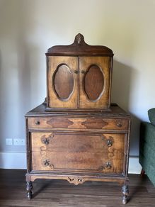 Antique Wooden Cabinet Chest with Decorative Inlay, professionally Valued