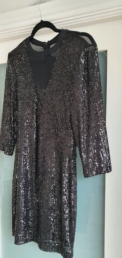 UNSIGNED black sequins and sheer bodycon Sz 8
