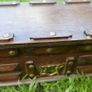 Vintage Wood Jewelry Box  Red Lining, Removable Tray 11" x 6" H-5,3" Image 6