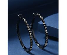 Sparkly Black Hoop Earrings - new - nice gift