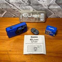 Konica EU-Mini 35mm Point & Shoot Film Camera Rare Blue Unit With Case Flash Tested.