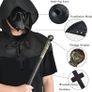 SEASONAL SALE 4PCS Plague Bird Doctor Mask PU Leather Long Nose Beak Mask with Cloak Crucifixion Necklace Scepter for Cosplay Halloween Image 3