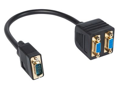 New Premium VGA Cord Monitor Splitter Cable Adapter 1x Male 2x Female # 1548