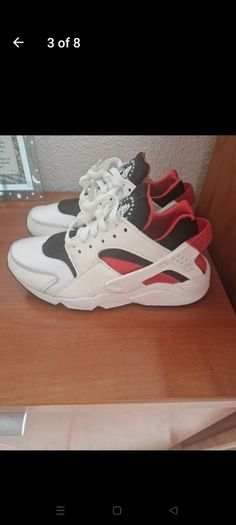 Nike Huarache trainers size 4.5, white black and red