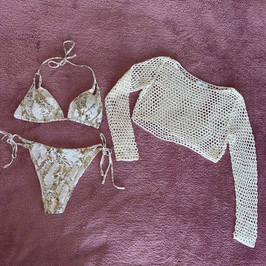 Cream bikini with matching beach top