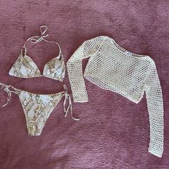 Cream bikini with matching beach top