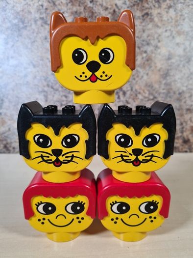 Vintage Lego duplo large heads faces cat dog woman x 5