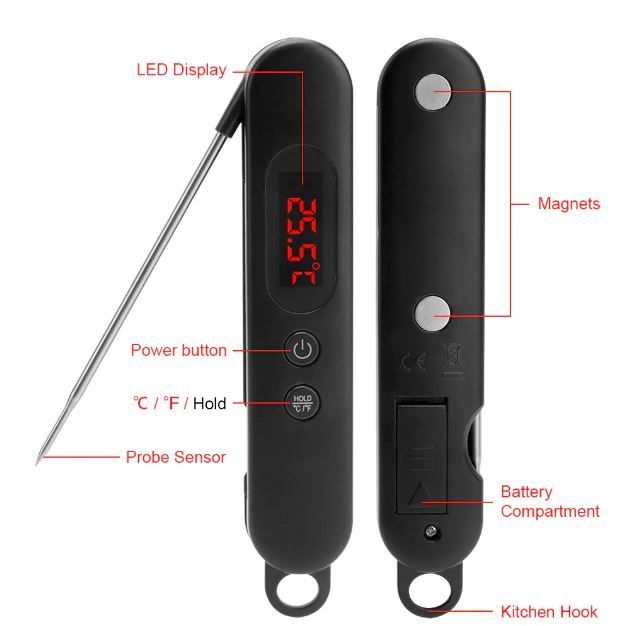 Digital Thermometer Kitchen Cooking Food Thermometer Long Stainless