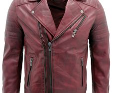 Mens Slim Fit Cross Zip Retro Vintage Brando Real Leather Jacket Vintage Biker