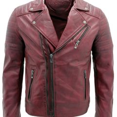 Mens Slim Fit Cross Zip Retro Vintage Brando Real Leather Jacket Vintage Biker