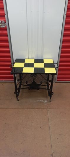 1960 wrought Iron French Brutalist style table nice solid on wheels Very Nice