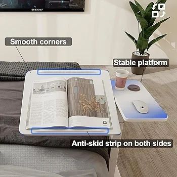 Adjustable Pneumatic Overbed Table with Wheels Split Top Tilting Bedside Bed Table with Tray Rolling Laptop Computer Standing Desk Cart Height 69.5-102cm