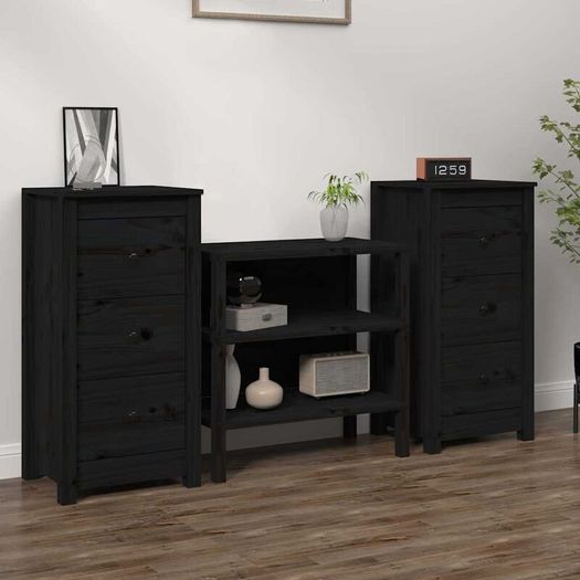Sideboards 2 pcs Black Solid Wood Pine