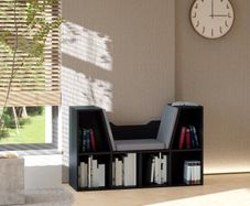 6 Cube Bookcase with Cushioned Seat, Cube Storage Shelf, Bookshelf Organizer for Study, Reading Corner, Black