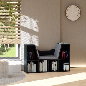 6 Cube Bookcase with Cushioned Seat, Cube Storage Shelf, Bookshelf Organizer for Study, Reading Corner, Black