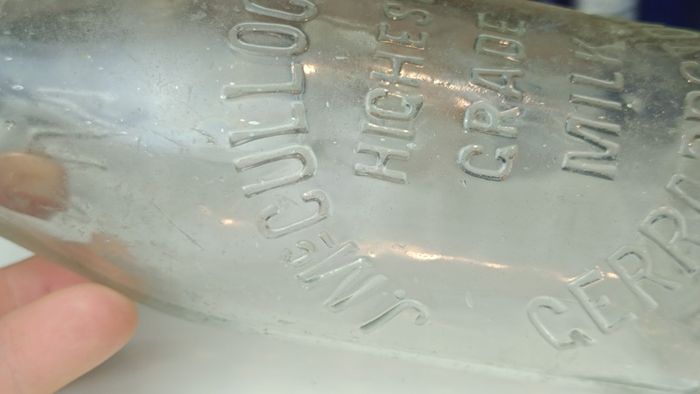 500 - J McCulloch and Sons Gerrardstown Vintage Clear Glass Cork Top Collectible Decorative Milk Bottle