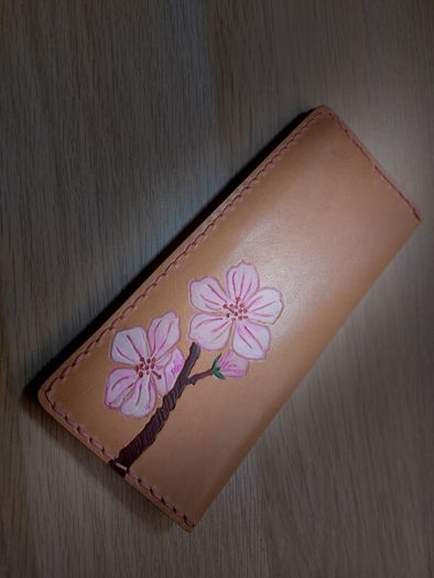 Leather cherry blossom wallet