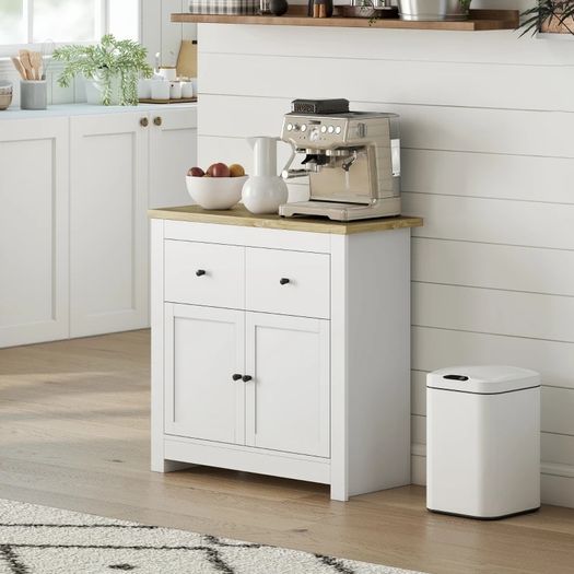 Sideboard with ample storage, Sideboard with Soft-Close doors, 2 Drawers, Adjustable Shelf, White