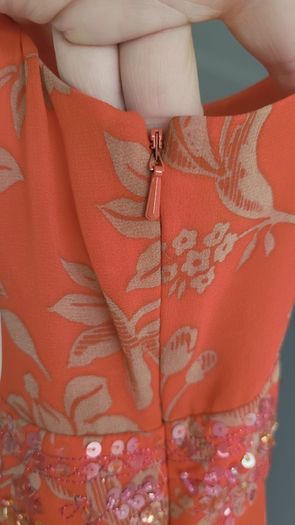MONSOON coral silk dress Sz 16