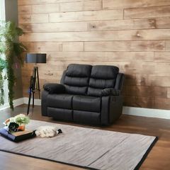 2 Seater leather Recliner Sofa, Black