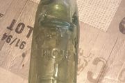 Antique Named Edwin Short Goole, Green Glass Codd Neck Bottle, featuring a marble invented in 1872