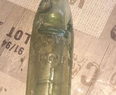 Antique Named Edwin Short Goole, Green Glass Codd Neck Bottle, featuring a marble invented in 1872
