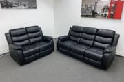 Roma Black Manual Leather Recliner Sofa Set