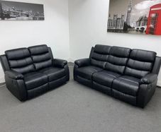 Roma Black Manual Leather Recliner Sofa Set