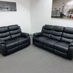 Roma Black Manual Leather Recliner Sofa Set