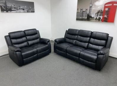 Roma Black Manual Leather Recliner Sofa Set