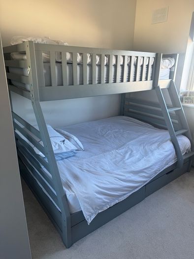 Grey Double and single bunk bed with two large storage drawers