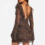Boohoo Brown Black Leopard Y2K Grunge Tie Front V Neck Flared Mini Dress 16UK/44EU Image 4