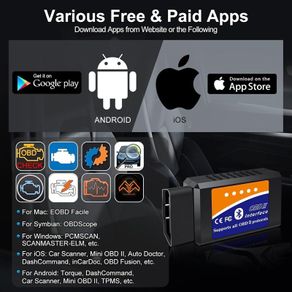OBD2 Bluetooth Scanner Code Reader Reset for iOS iPhone Android Windows, Auto Car Diagnostic Scan Tool OBDII Adapter for Check Engine Light for Torque, OBD Fusion, Car Scanner App