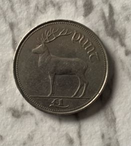 1990 Irish One Pound Coin Old Ireland Red Deer First Year Issued