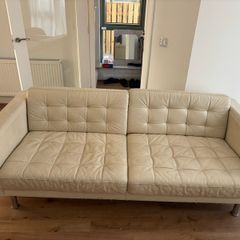 2-Seater Cream Faux Leather Sofa + Matching Footstool