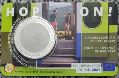 Belgium 5 Euro Base Metals Brilliant Uncirculated Coin 2021 - European Year of Rail (Multi-view) - Belgian Coin-card Catalogue