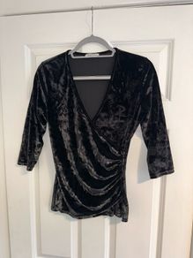 Pamela Scott Zapara Women's Black Sparkly Velour Top - Size UK 12