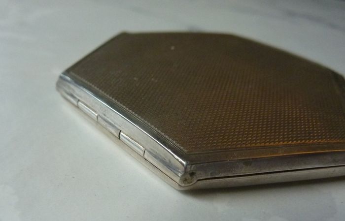 Vintage Art Deco Style Sterling Silver Compact. Turner & Simpson Birmingham 1954 Hexagonal