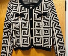 Shein beige and black design cardigan with gold buttons