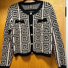 Shein beige and black design cardigan with gold buttons